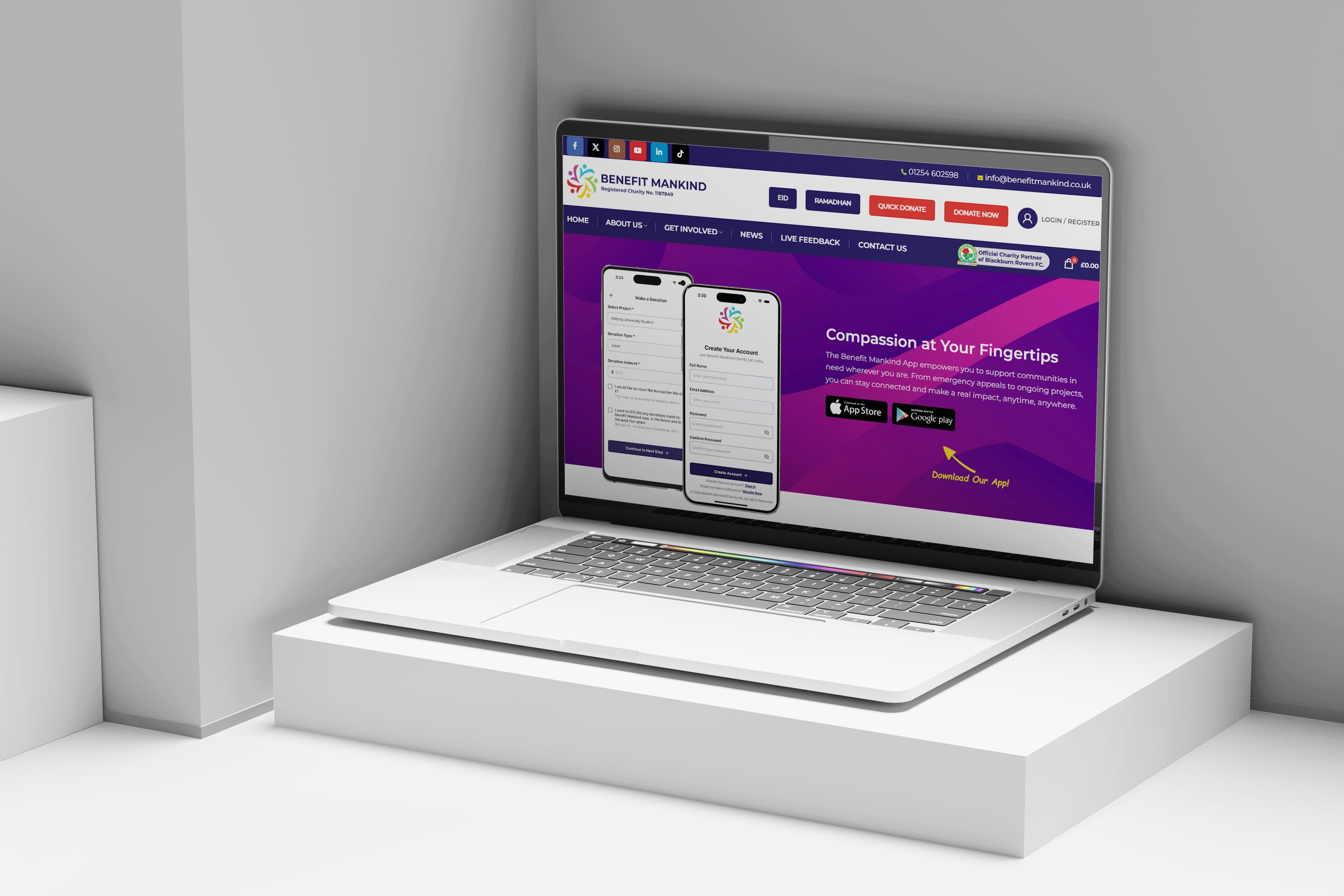 Benefit Mankind Charity Platform – Laptop View