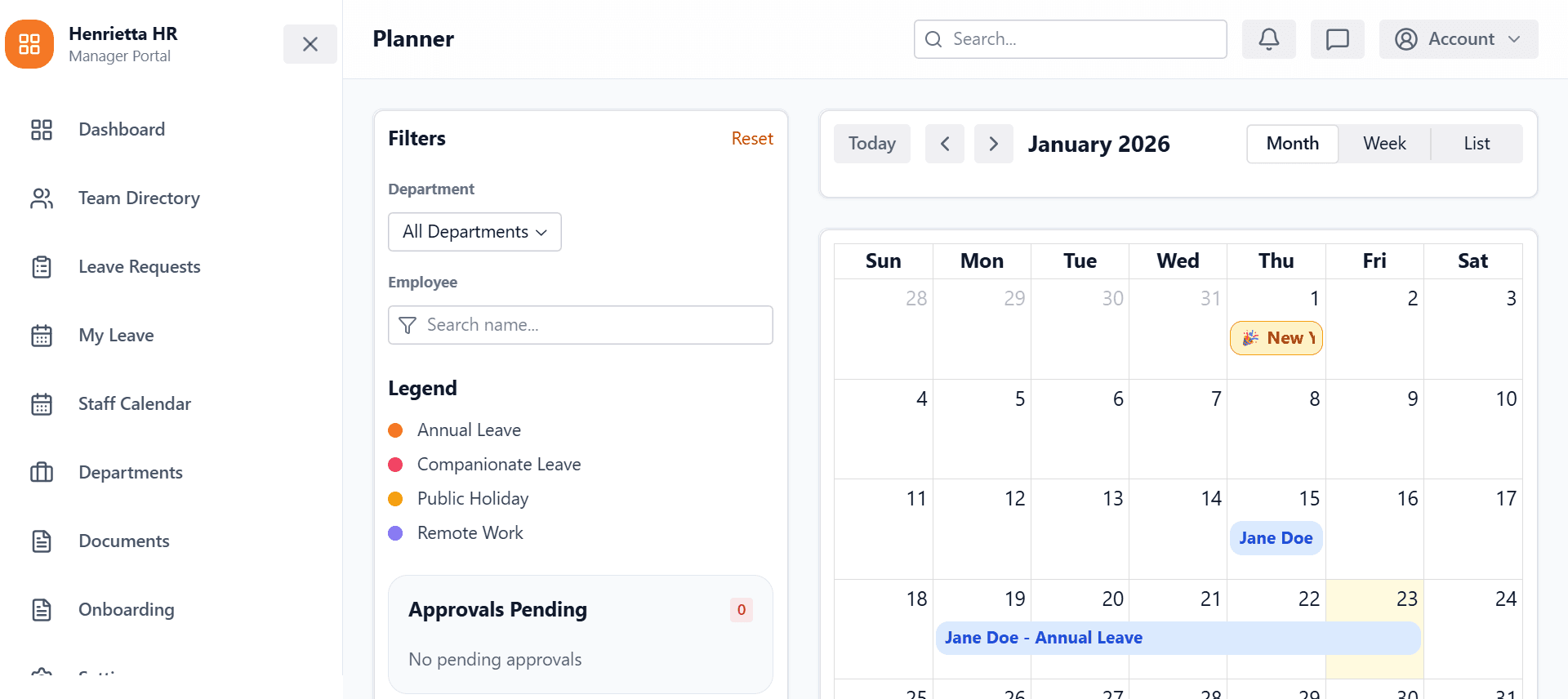 Henrietta HR Portal & AI Bot – Staff Panel