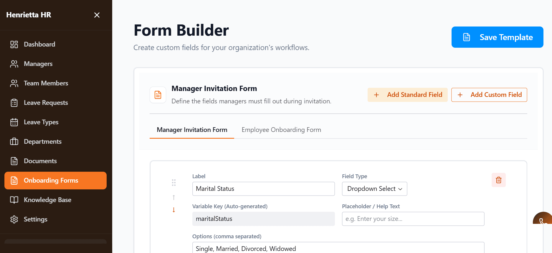 Henrietta HR Portal & AI Bot – Form Builder