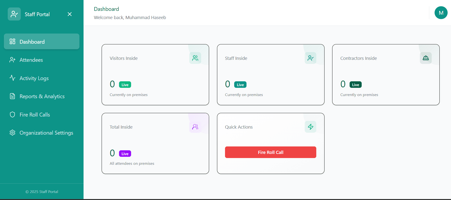 Visent (Visitor Management System) – Dashboard Page