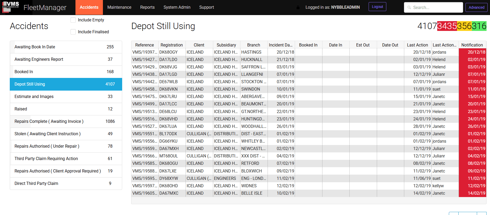 VMS Fleet Manager – Accident Logs