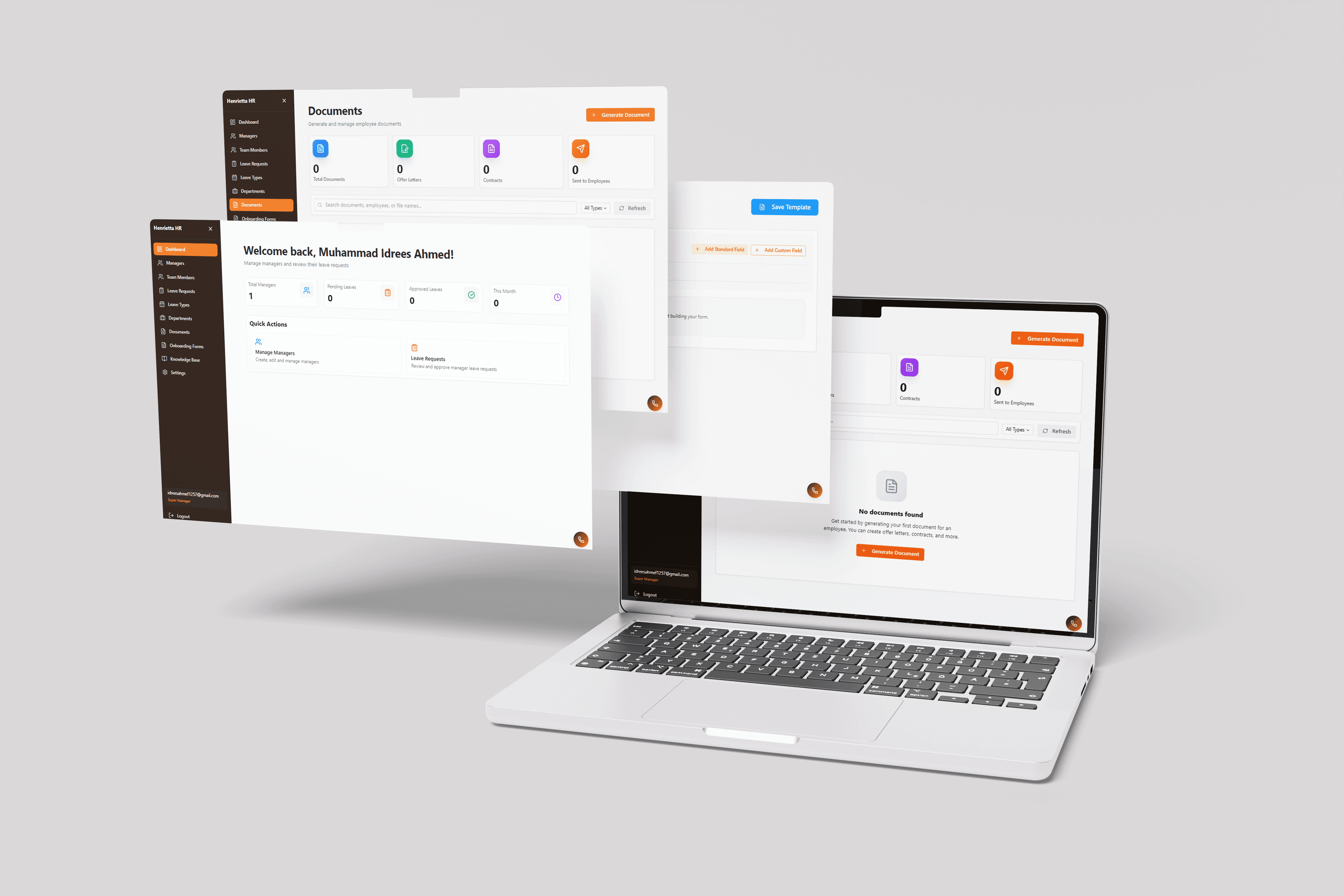Henrietta HR Portal & AI Bot – Dashboard